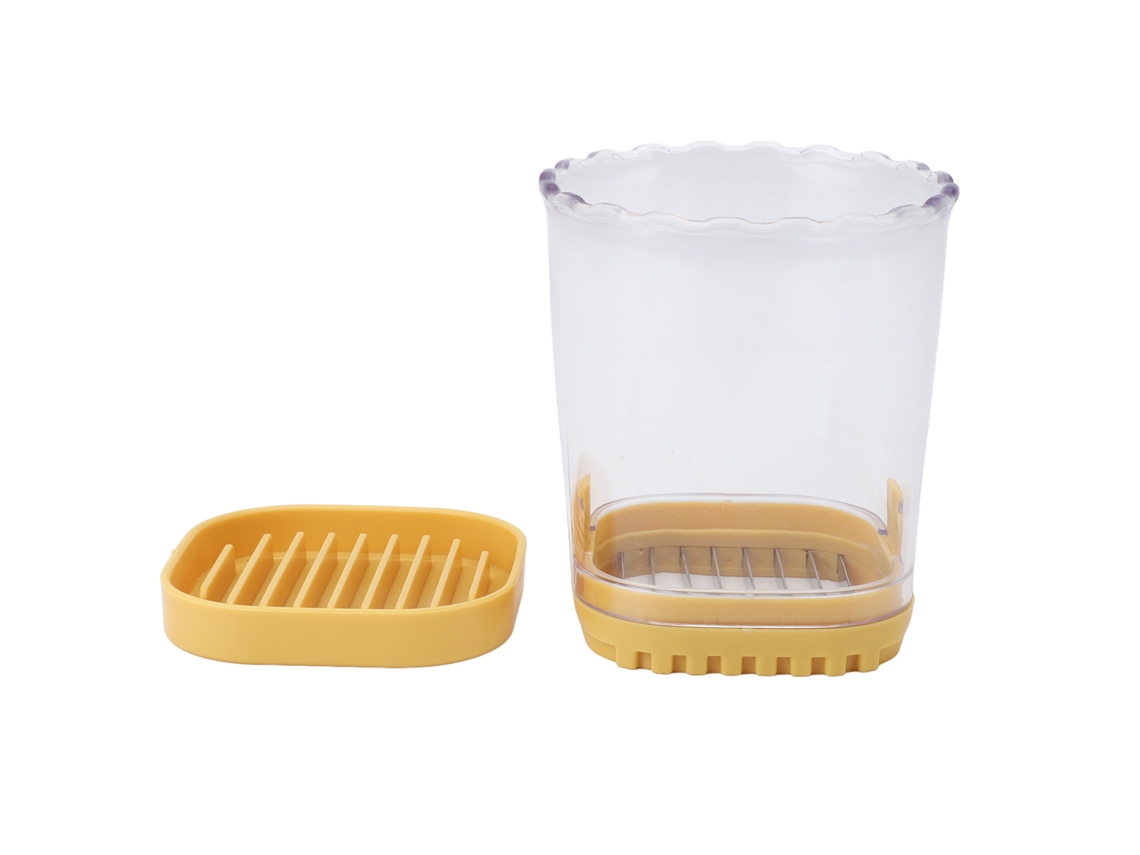 Cortador de frutas e legumes com placa de empurro em aço inox e plástico amarelo S/MARCA