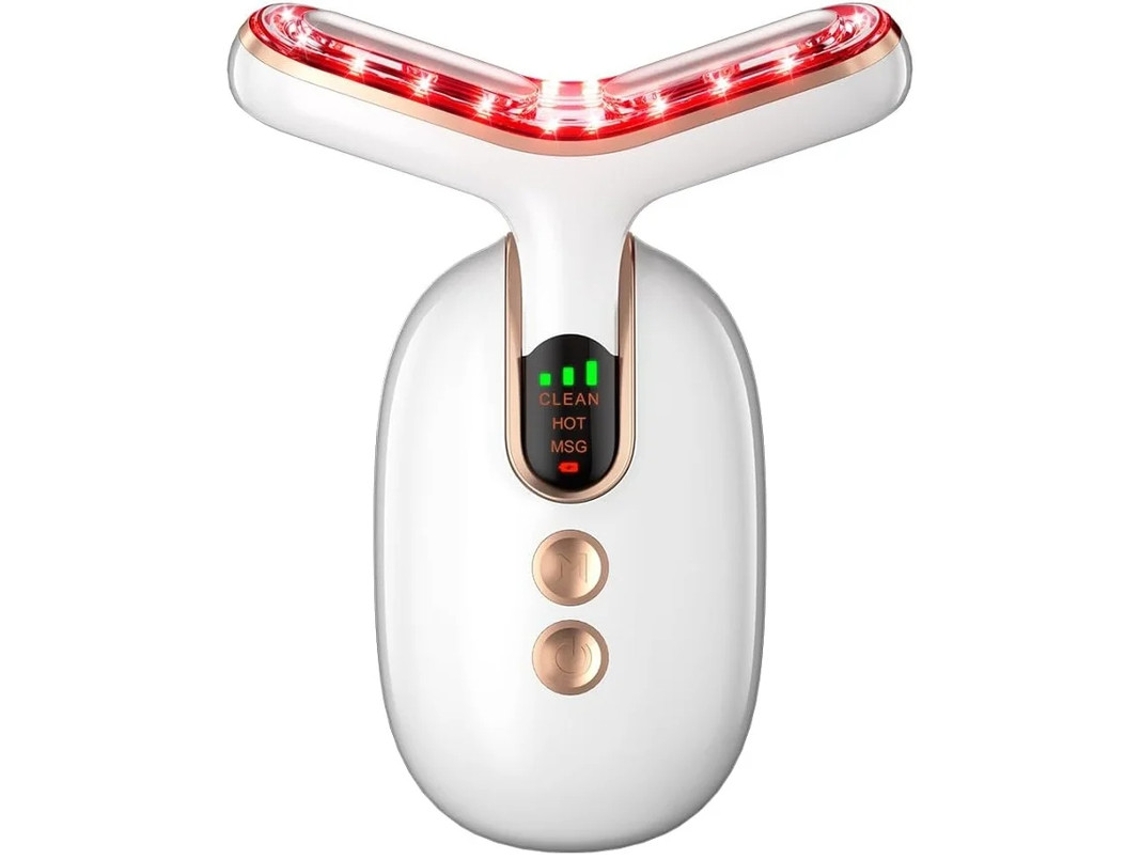 Massageador De Pescoço E Rosto Ferramenta De Contorno Facial Para Cuidados Com A Pele E Queixo Duplo Com Vibração Energia Térmica Branco Bestvite