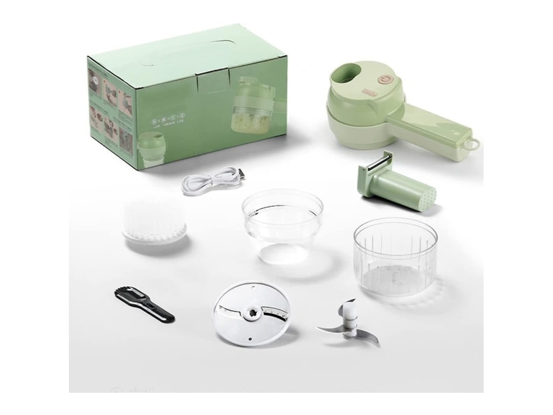 Primeiro Conjunto De Cortador De Legumes Elétrico Portátil 4 Em 1, Mini Processador De Alimentos Para Pimentão, Cebola, Gengibre E Carne. A Man Jia