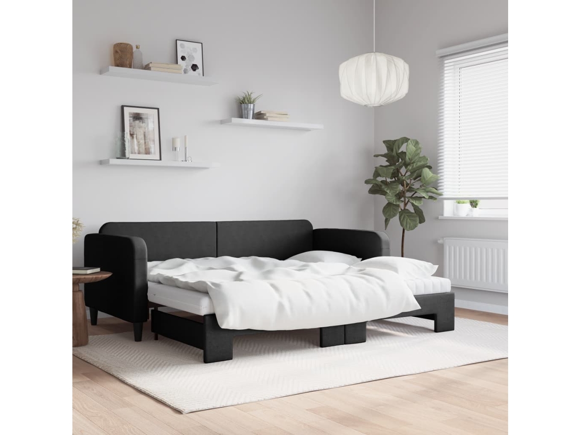 Vidaxl Sofá-cama Com Gavetão E Colchões 90x190 Cm Tecido Preto