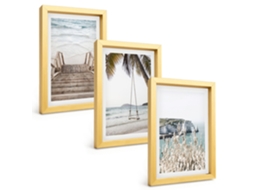 Pinturas Murais Modernasescadas De Madeira Na Praia, Balanço Moldura Dourada Fotos Para O Corredor Espelharte (3 Peças 20x30 Cm)