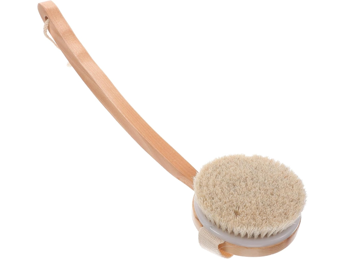 Escova De Banho Madeira Com Cerdas Crina Cavalo Para Esfoliação Suave, Cabo Longo Ergonômico Para Apoio Das Costas