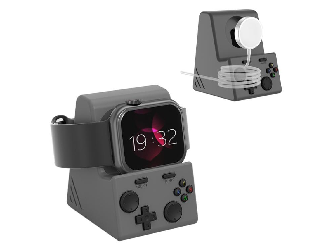 Suporte de Carregamento Halinuia para Apple Watch com Design de Consola de Jogos Retro e Compartimento para Cabos