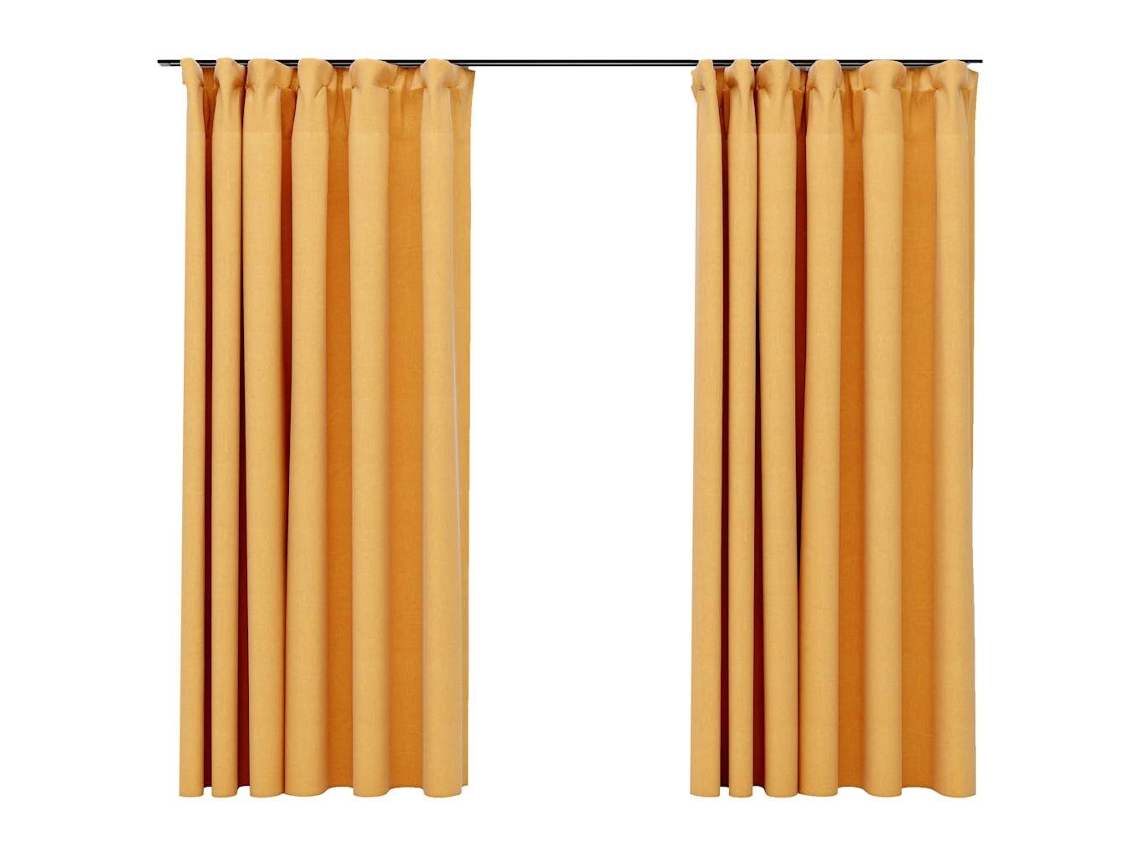 Maison Exclusive - Cortinas Opacas Aspeto Linho C/ Ganchos 2 Pcs 140x175cm Amarelo