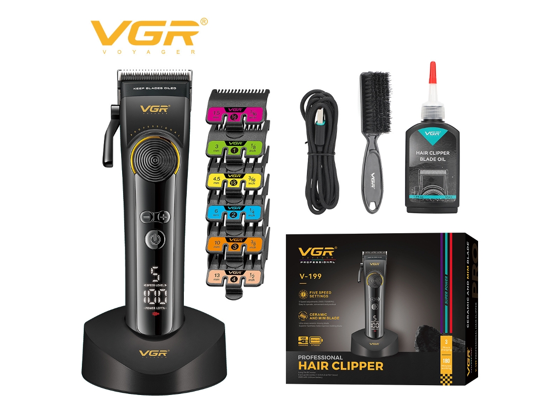 Máquina de Cortar Cabelo Elétrica com Base, Tela Lcd Recarregável, Ajuste de Potência em 5 Níveis MDUG (preto)