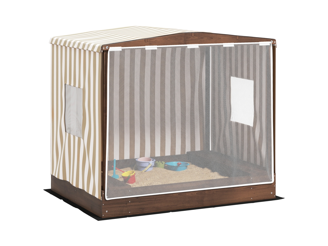 Sandkasten com Vordach e Netztür (bodenschutz, Braun)
