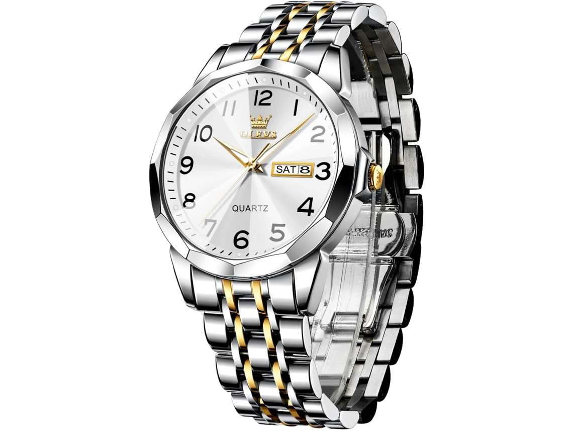 Lurelia Relógio Feminino, Movimento De Quartzo, Data/calendário, Luminoso, Duplo Fuso/mostrador, Detalhes Com Strass, Aço Inoxidável, Branco