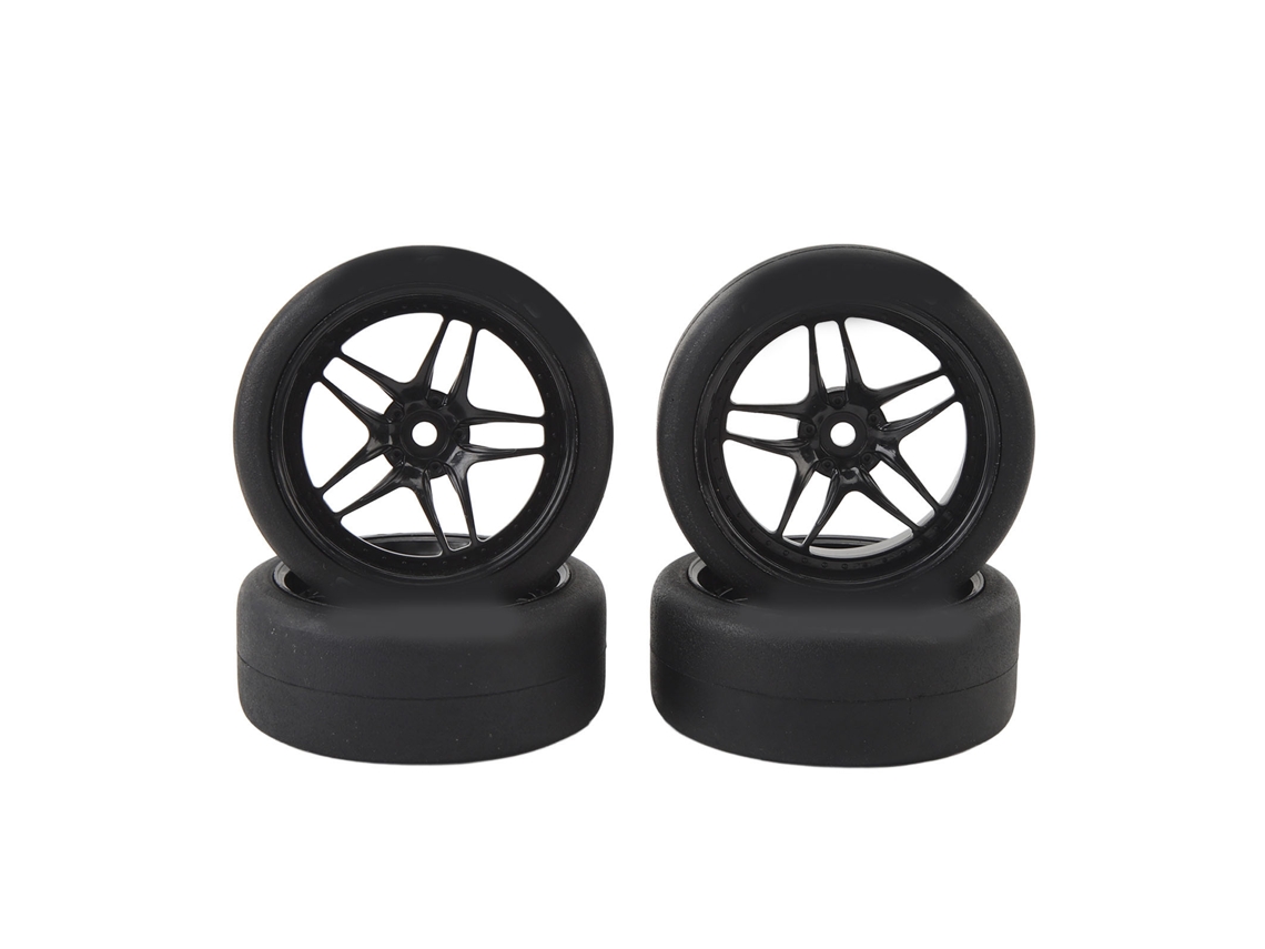 Conjunto De 4 Pneus E Rodas Rc 12mm Hex 26mm Largura Para Carro De Corrida Deslizante 1/10 Preto