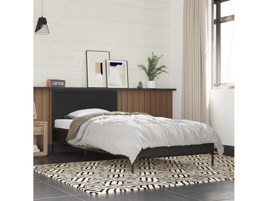 Estrutura De Cama 100x200 Cm Derivados De Madeira/metal Preto
