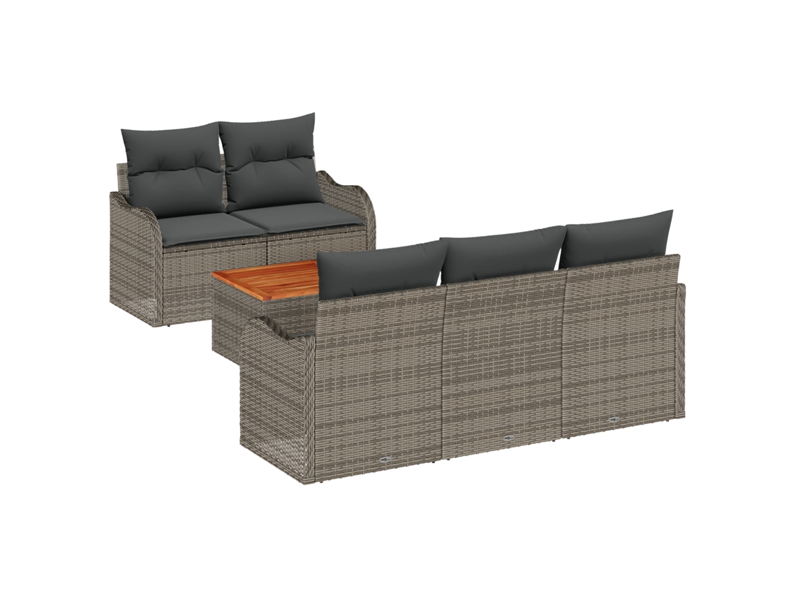 Conjunto 6 Sofá De Jardim Vidaxl Cinzento Vime Pe (176 X 62 X 69 Cm)