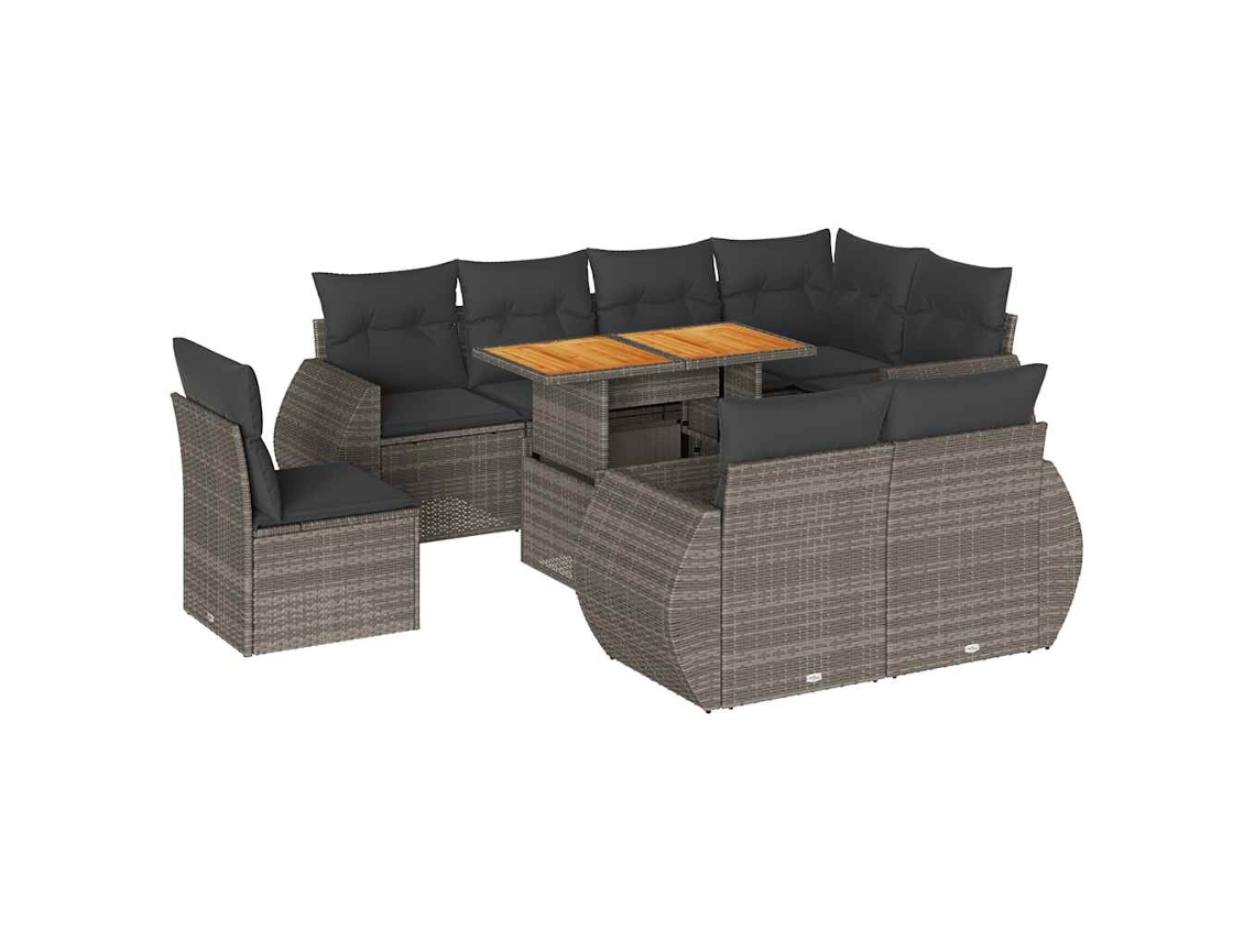 Conjunto de 9 Sofás para Jardim com Almofadões Vime Pe Cinzento MAISON EXCLUSIVE (90x200 cm)