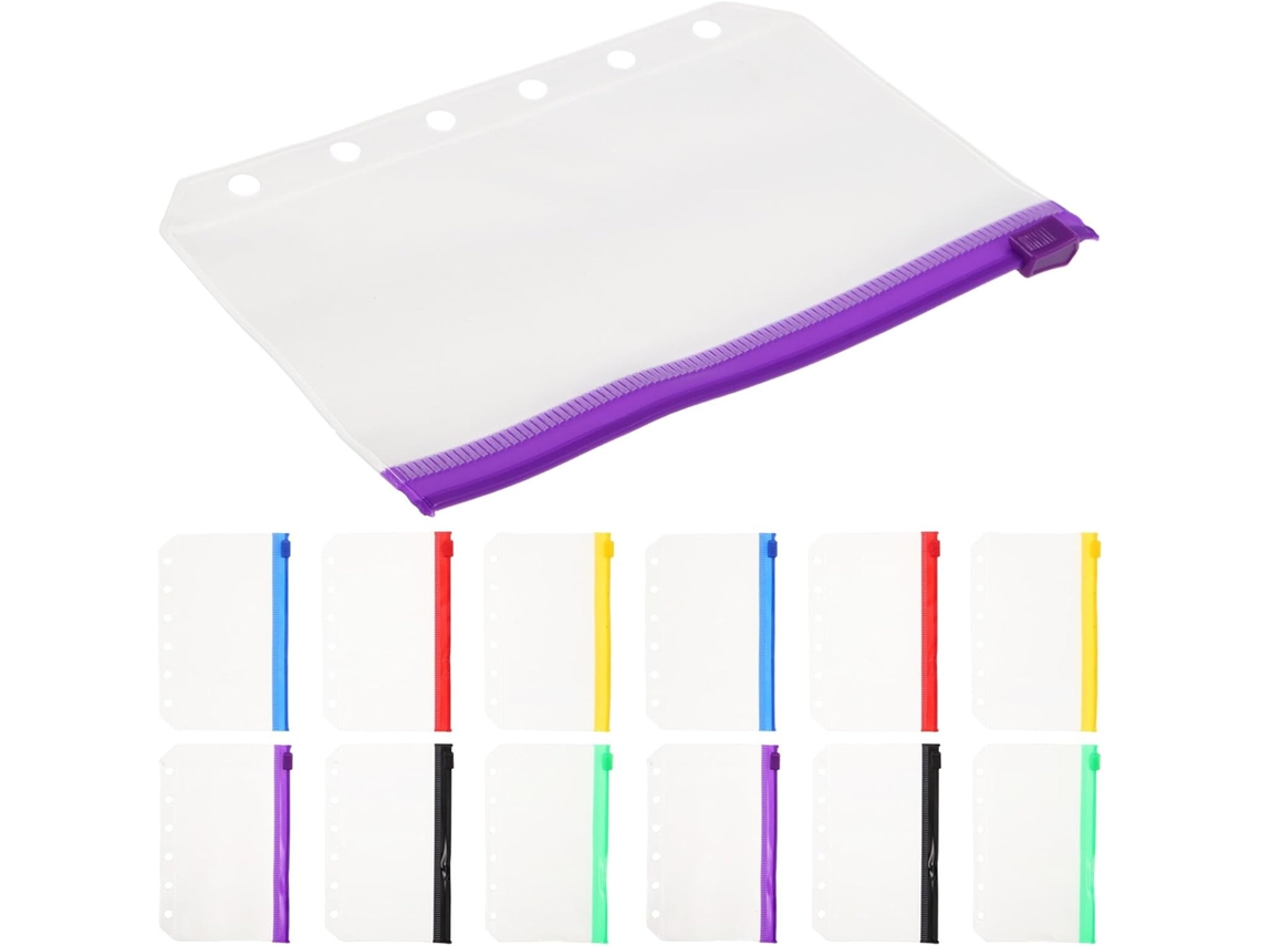 Pasta Organizadora A7 Com 6-furos, Resistente E Transparente, Em Pvc Com Zíper, 36-unidades, Ideal Para Escritório