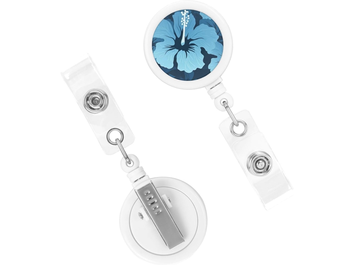 Porta Crachá Retrátil Reforçado, Com Carretilhas Azul Hibisco Porta Crachá Reforçado Chaveiro
