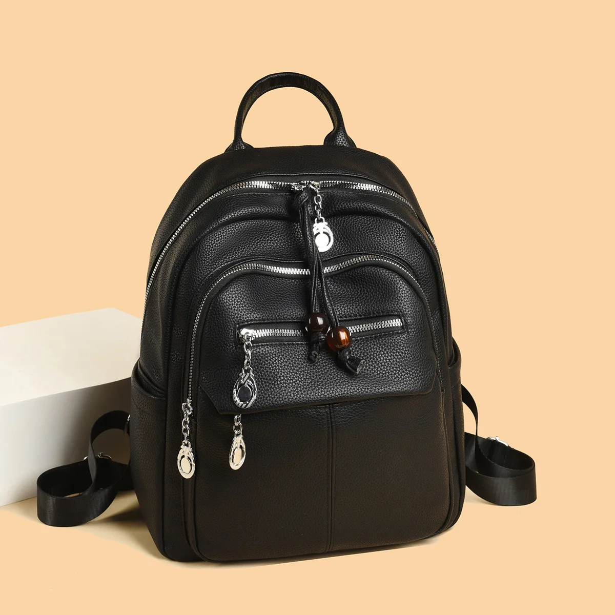 Mochila Feminina Com Franjas (preta), Design Espaçoso, Bolsa De Ombro Feminina, Bolsa De Mão Feminina