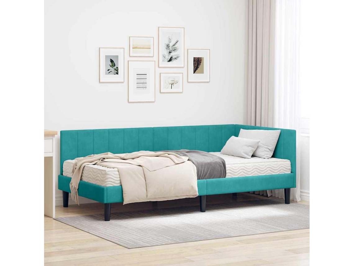 Vidaxl Estrutura De Cama De Canto Com Colchão 2 Unid. Turquesa Veludo