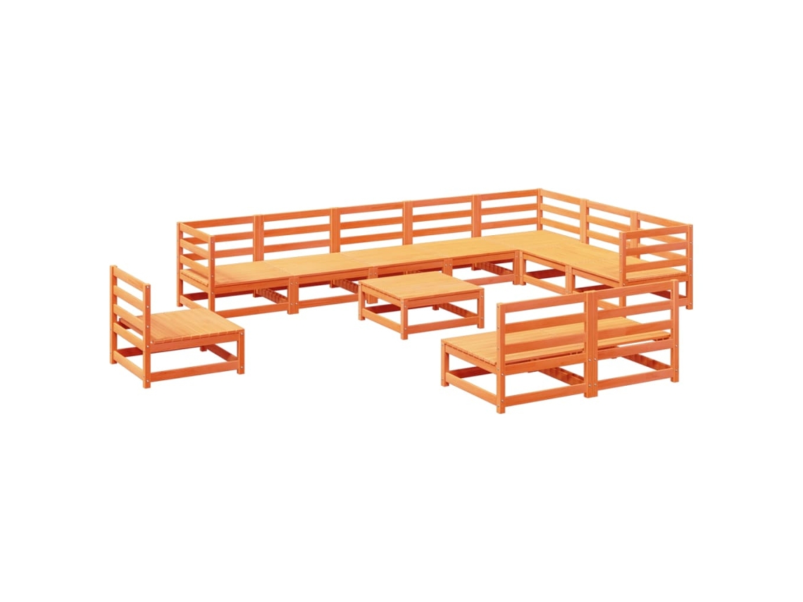 11 Pcs Conjunto Sofás de Jardim Madeira de Pinho Castanho Mel MAISON EXCLUSIVE