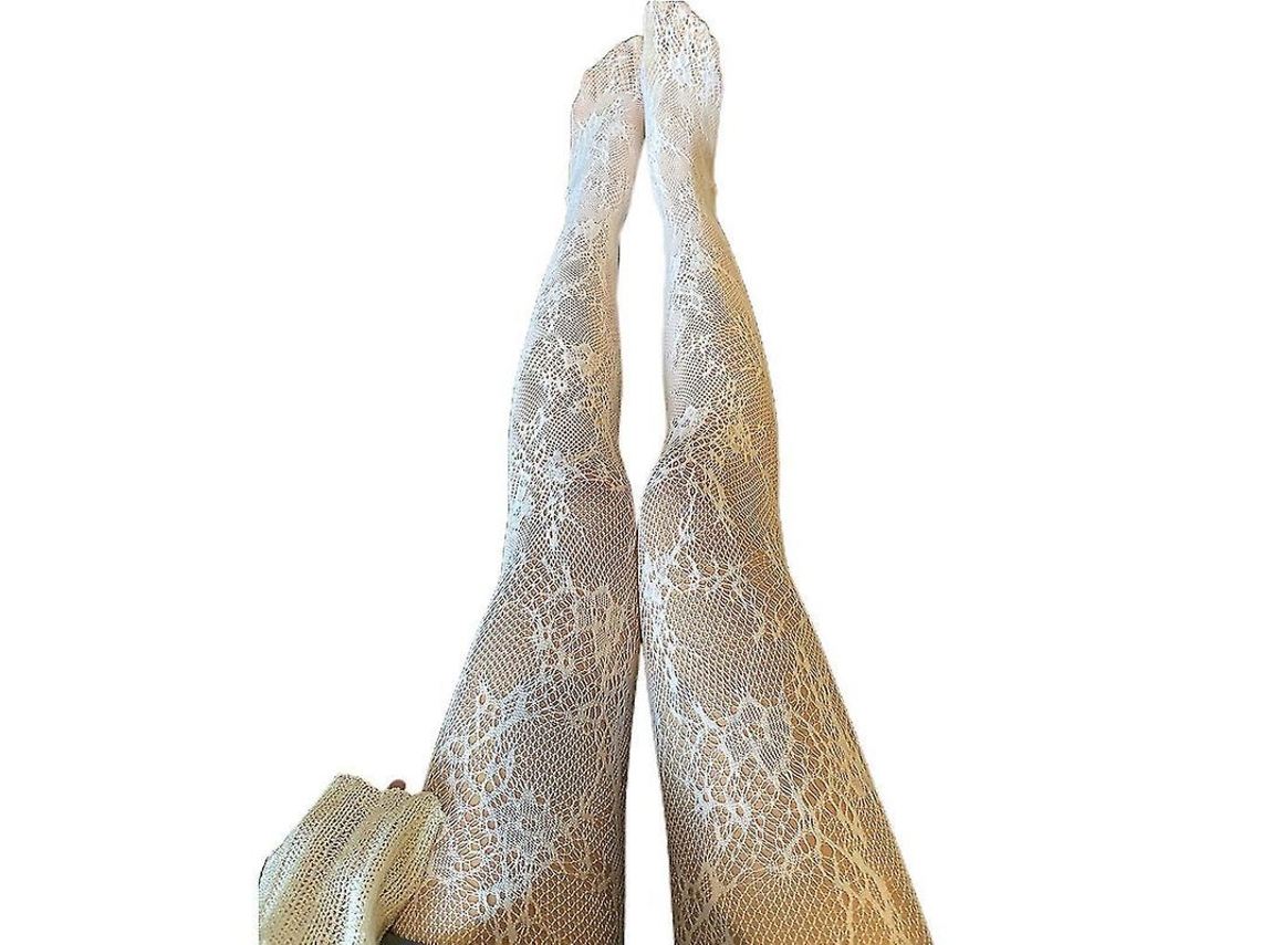 2026 médias de Rede Transparentes com Calcinha Floral Lolita para Mulher, Elásticas e Confortáveis, Cor Preto/branco