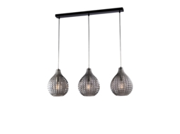 Trilha em Ferro Diamante Preto e Moldura Cromada com Pontas Reguladas e Difusores em Vidro Acetinado Escovado com Efeitos de Cristal Cinza Com Dec. 3