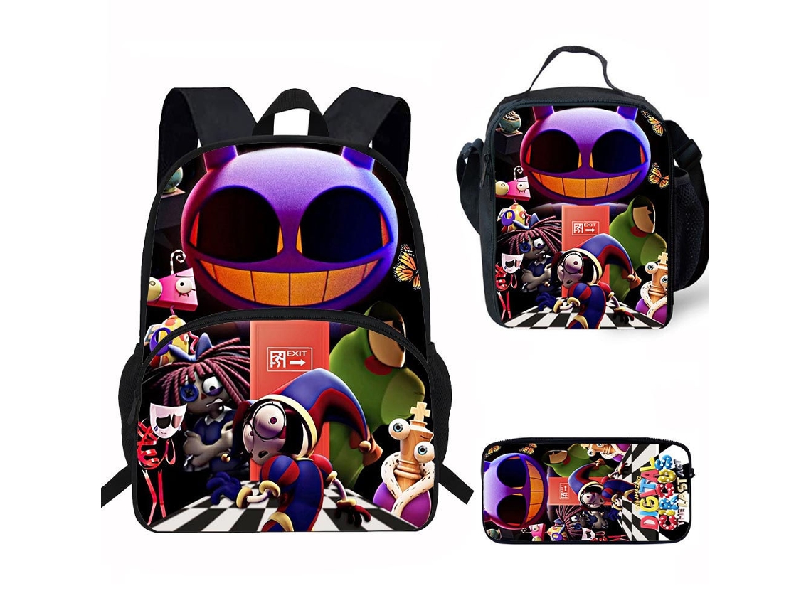 Conjunto De Três Peças De Mochila Infantil Com Motivos De Circo: Mochila Escolar Com Alças, Lancheira Térmica E Estojo, Padrão 15