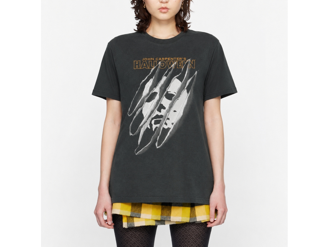 Rockinstone Halloween Torn Halloween Mask Black T-shirt Size:m