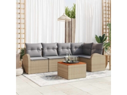 Vidaxl Conjunto De Sofá De Jardim 6 Unid. Bege Vime Pe