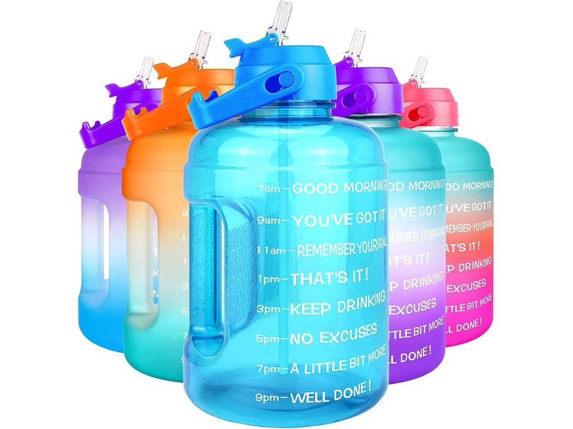 Garrafa de água motivacional Rebe Linjou 2,2L com caixa e marcador de tempo Sem BPA Azul