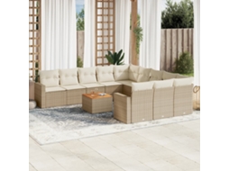 Vidaxl 12 Pcs Conjunto De Sofás P/ Jardim Com Almofadões Vime Pe Bege