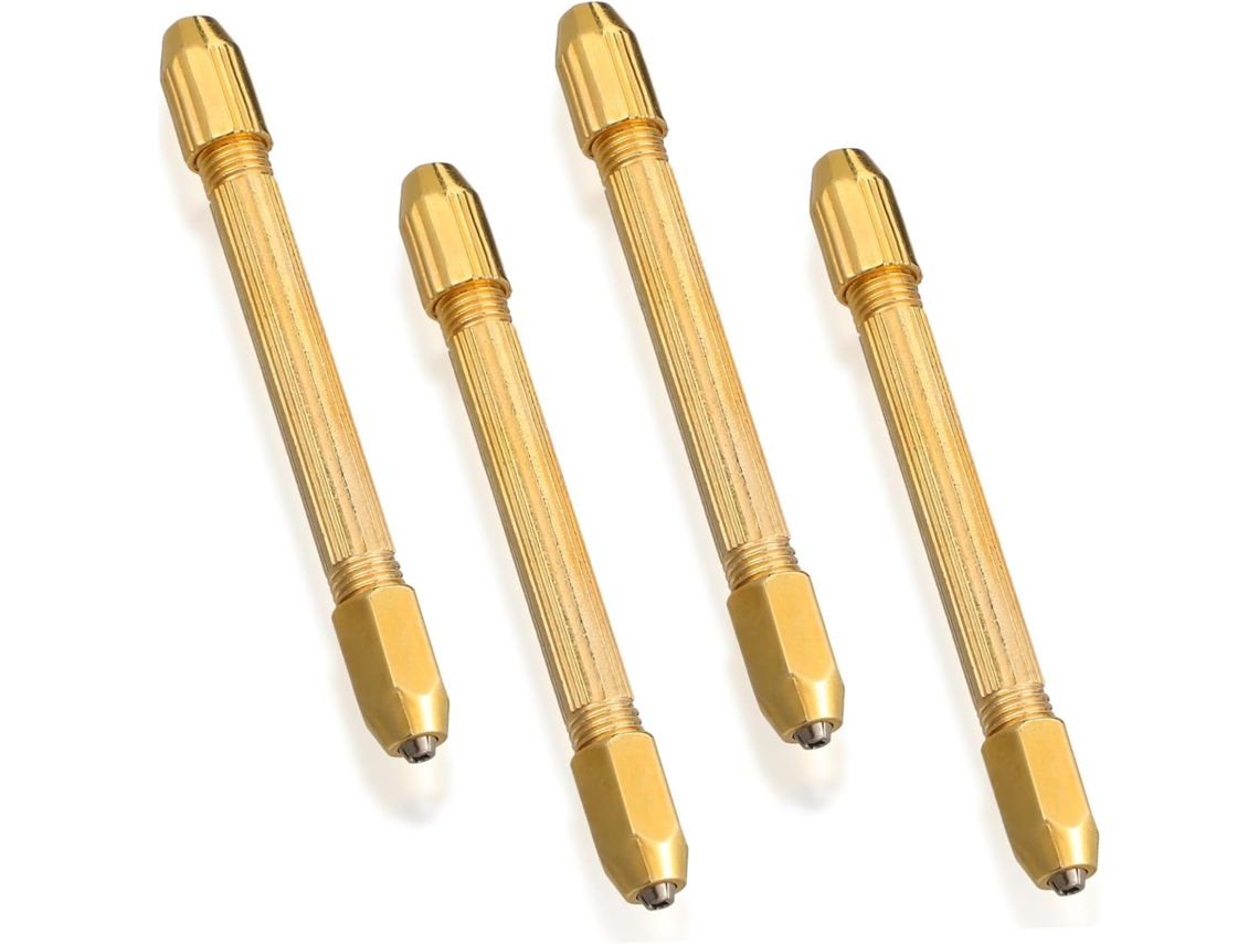 Kit De Mini Furadeira Manual 4 Peças Com Ponta Dupla Em Metal Dourado