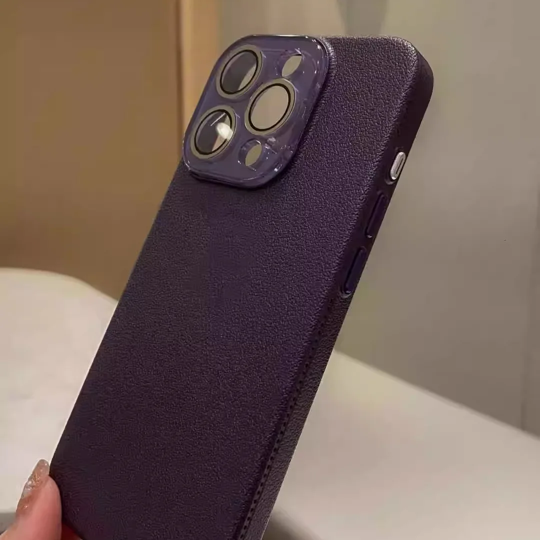 (iphone 12 Pro Roxo Escuro) Capa Protetora De Silicone Com Textura De Couro Para Proteger A Lente De Vidro Da Câmera.