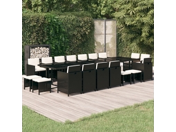 19 Pcs Conjunto Jantar P/ Jardim C/ Almofadões Vime Pe Preto Dkd Home Decor