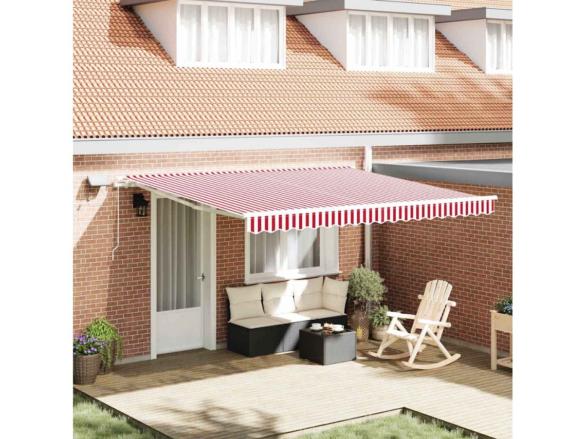 Vidaxl Toldo Retrátil Vermelho E Branco 400 × 300 Cm Tecido E Alumínio