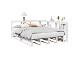 Cama Com Estante Sem Colchão 135x190 Cm Pinho Maciço Branco