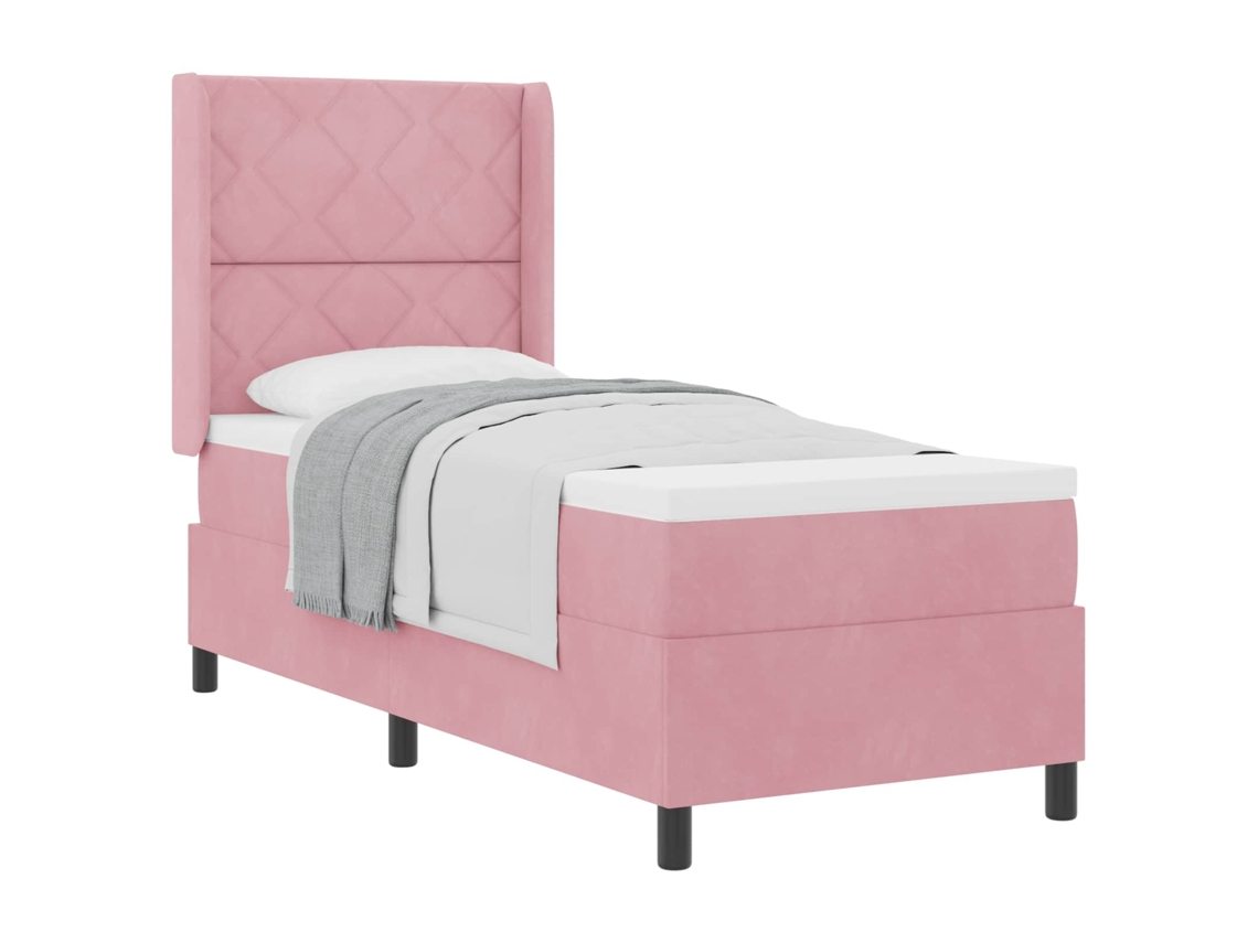 Cama De Solteiro | Camas Para Quarto | Cama Box Com Colchão Com Cabeceira Rosa 80 X 200 Cm Veludo