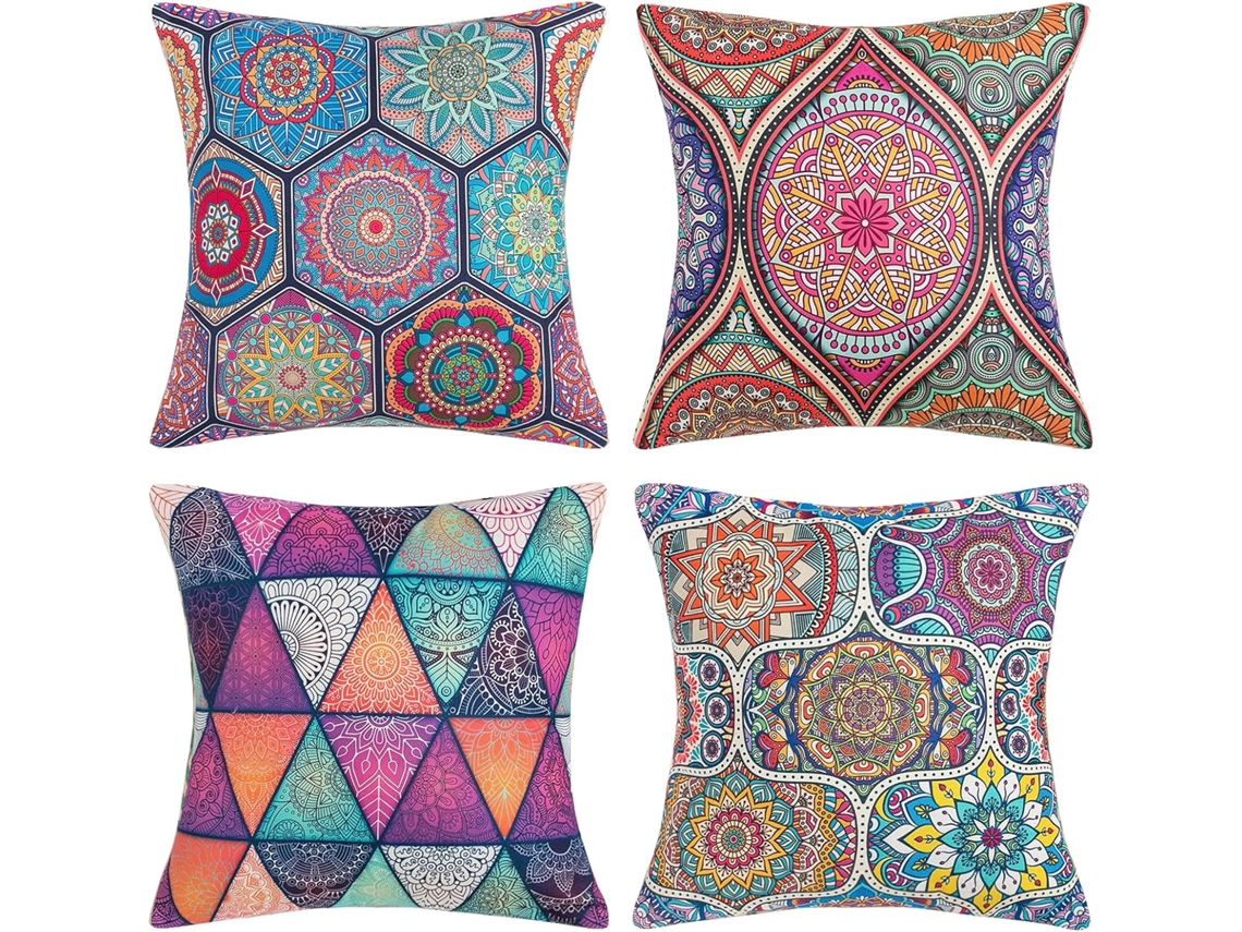 Pacote Com 4 Fronhas Decorativas 45 Cm X 45 Cm, Capas De Almofada Quadradas De Mandala Boho Moderna, Capas De Almofada De Algodão E Linho Para Sofá