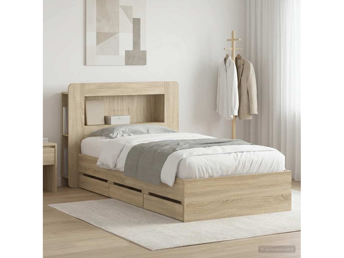 Vidaxl Estrutura De Cama Com Armazenamento E Cabeceira Carvalho Sonoma