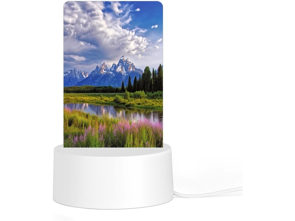 Luminária noturna de LED em acrílico com base e plugue de plástico, com estampa do Parque Nacional Grand Teton.