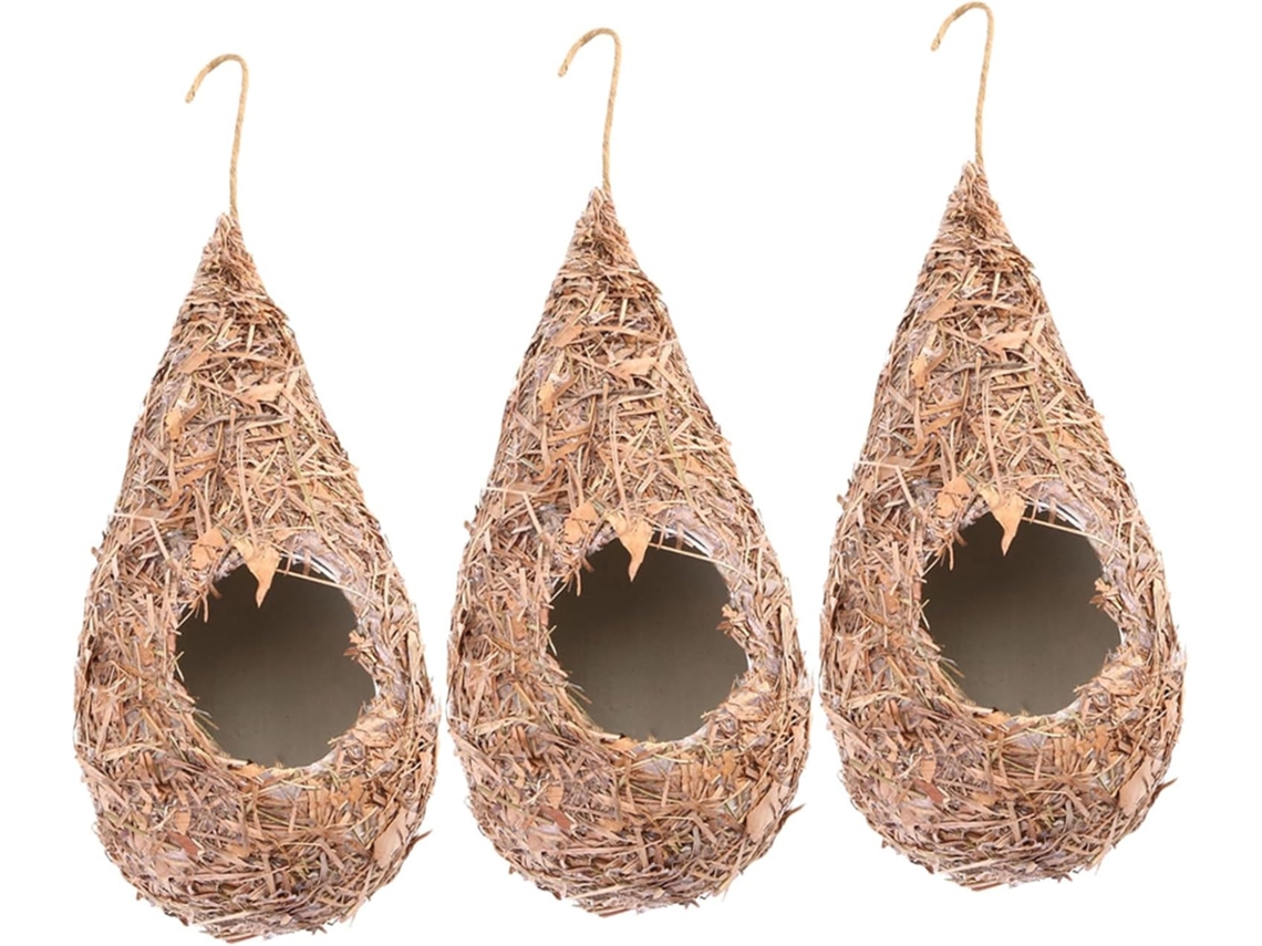Ninhos de Pássaros Trançados À Mão Oferecem Amplo Espaço. Kit de 3 Peças Feito de Palha e Plástico para Decoração. CHABERLU