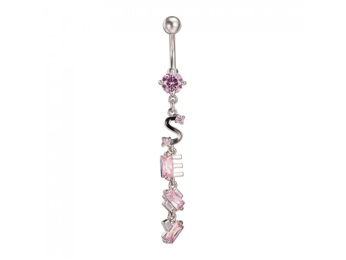 Anel De Umbigo Com Tassel Longo Letras Forma Zircão