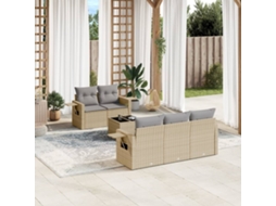 Vidaxl 6 Pcs Conjunto De Sofás P/ Jardim Com Almofadões Vime Pe Bege