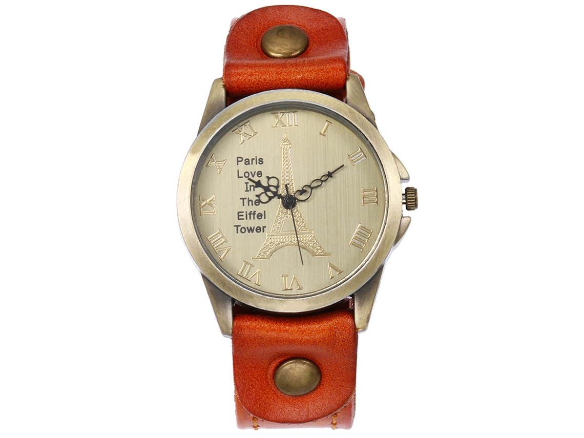 Reloj De Cuero Pu Redondo Estilo Punk Retro Con Números Romanos (naranja)
