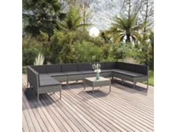 11 Pcs Conjunto Lounge De Jardim C/ Almofadões Vime Pe Cinza Dkd Home Decor