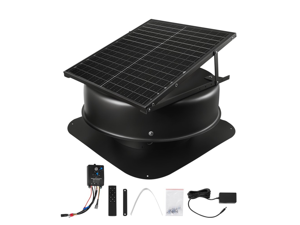 Ventilador Solar De 50w Para Telhado Com Controlo Remoto, Sensor De Humidade E Motor Sem Escovas Tekmaquinas