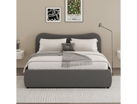 Plano Cama De Peito 160x200cm Design Arredondado Veludo Cotelê Cinza