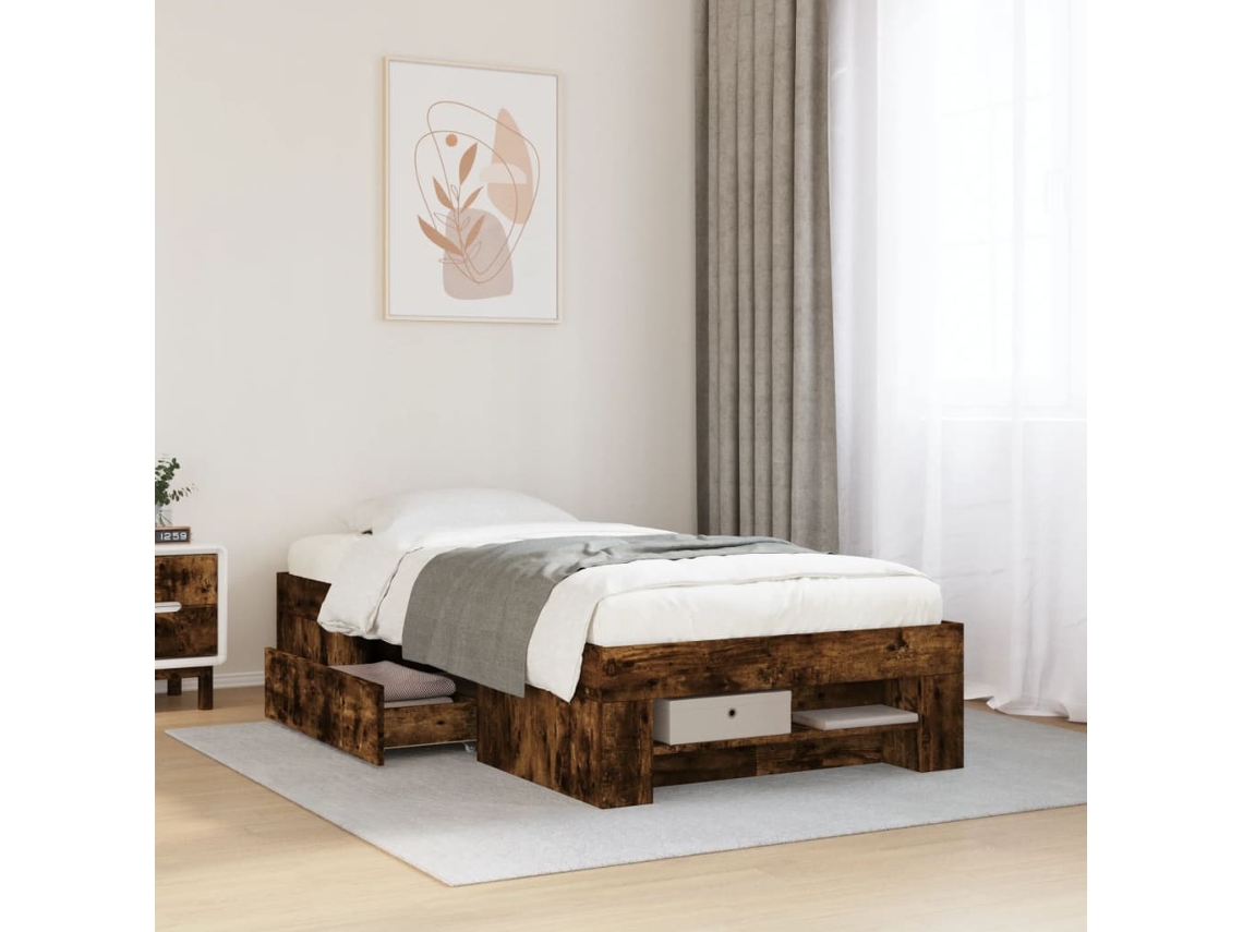 Vidaxl Estrutura Cama S/ Colchão Derivados de Madeira Carvalho Fumado