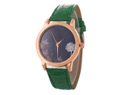 Relógio de Pulso Casal de Quartzo com Pulseira de Couro Pu Estilo Simples Dial Redondo Verde