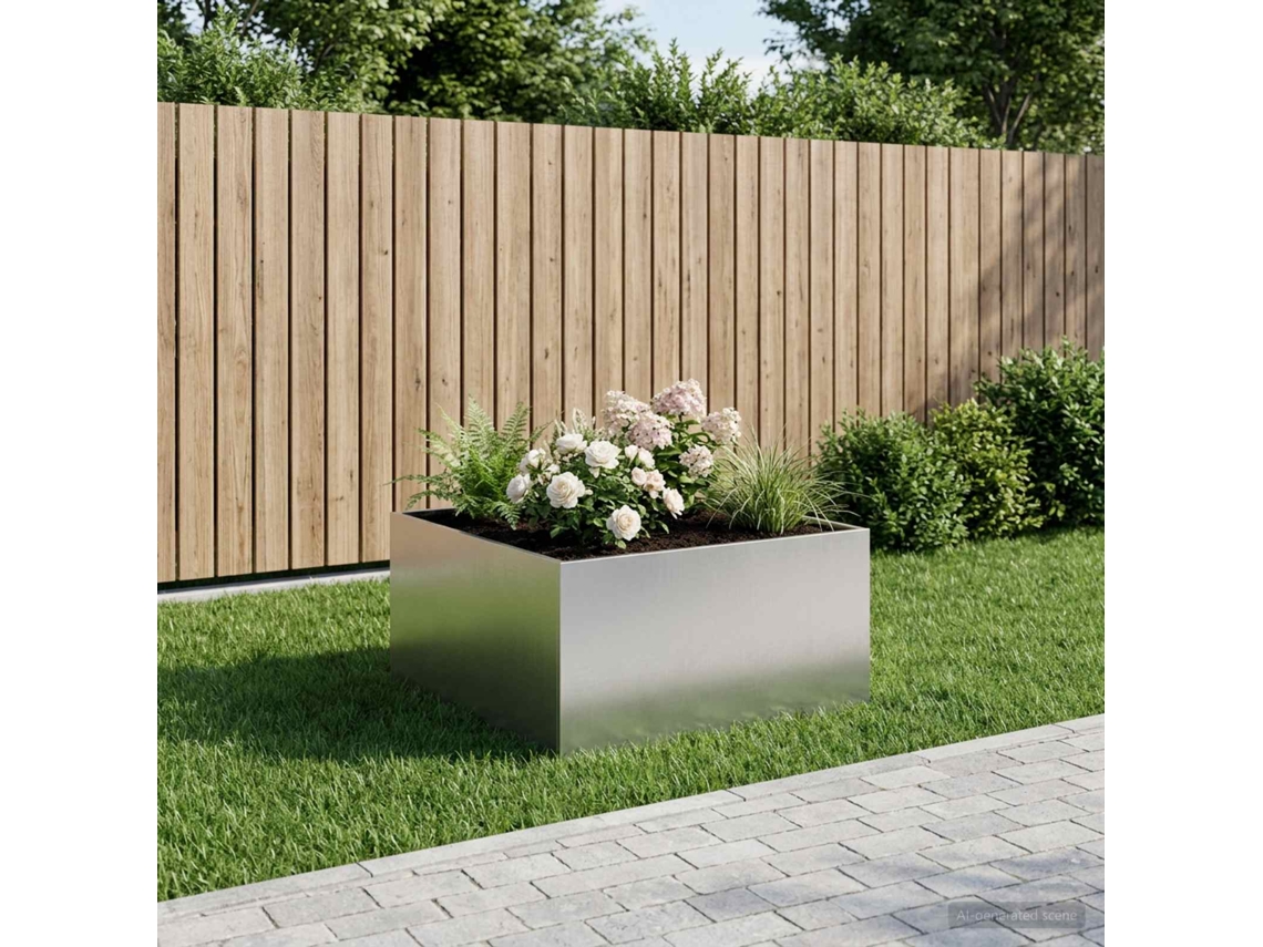 Vidaxl Vaso De Jardim Prateado 60 X 60 X 40 Cm Aço Inoxidável