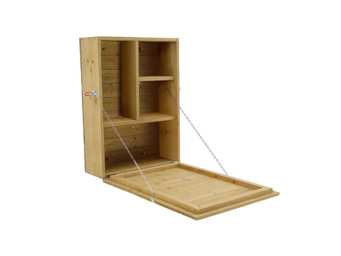 Móvel Bar De Parede Com Mesa Gardiun Cheers 52x22x77,5 Cm Armário De Madeira Com Prateleiras E Porta Frontal Conversível Em Mesa
