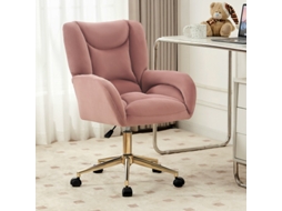 Cadeira giratória Ehstmind Velvet KD Home Office com altura ajustável e pernas em ouro rosa