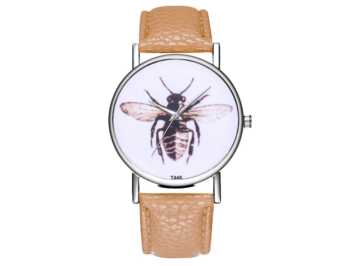Reloj Analógico De Cuarzo Con Correa De Cuero Pu Para Hombres Deportivo (beige Amarillo)