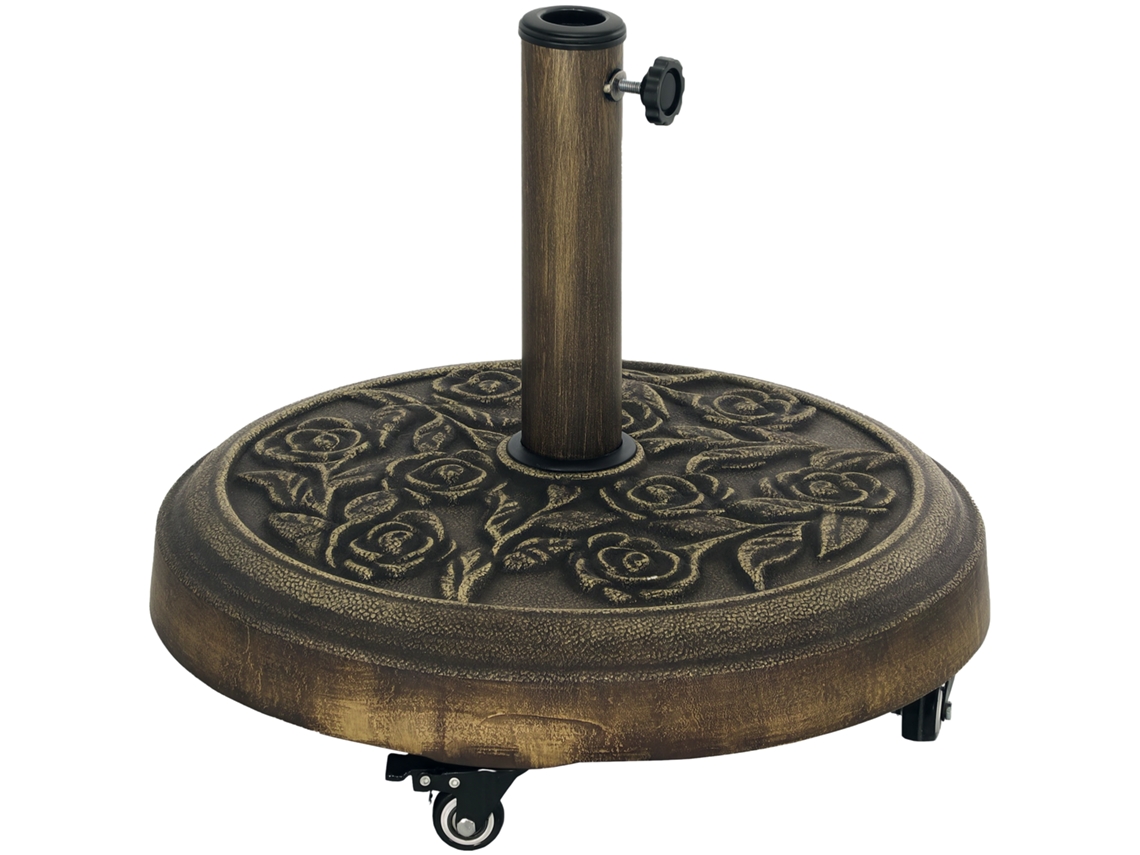 Base para Guarda sol com rodas, design floral retrô, resistente, Ø49x42 Cm, bronze